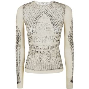 Jean Paul Gaultier, Tops, Dames, Beige, M, Gedrukte Mesh Longsleeve Top