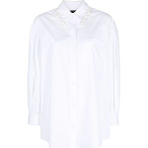 Simone Rocha, Blouses & Shirts, Dames, Wit, S, Katoen, Witte Klassieke Pofmouw Shirt met Borduursel