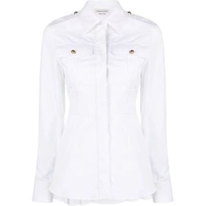 Alexander McQueen, Blouses & Shirts, Dames, Wit, XS, Katoen, Witte Box-Pleat Katoenen Overhemd