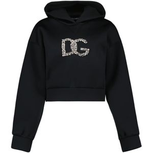 Dolce & Gabbana, Sweatshirts & Hoodies, Dames, Zwart, M, Geborduurde Logo Hoodie