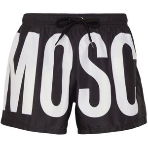 Moschino, Badkleding, Heren, Zwart, S, Polyester, Zwarte zwembroek met bedrukt logo