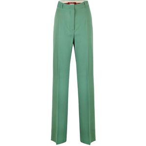 Max Mara Studio, Groene wollen broek met rechte pijpen Groen, Dames, Maat:L