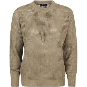 Fay, Gehaakte Crew-neck Sweater in Khaky Groen Groen, Dames, Maat:S