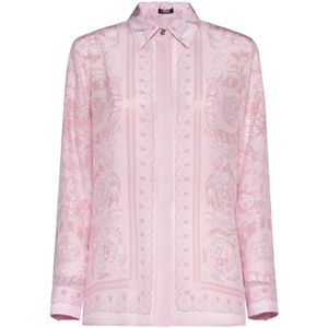 Versace, Blouses & Shirts, Dames, Roze, M, Barocco Print Zijden Overhemden