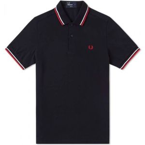 Fred Perry, Tops, Heren, Blauw, 2Xl, Slim Fit Twin Tipped Polo Navy White Red