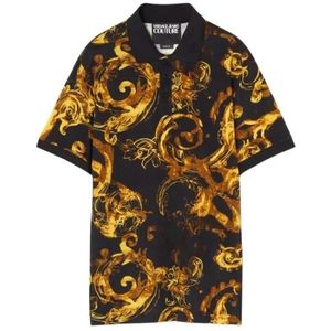 Versace Jeans Couture, Versace Jeans Couture Allover Print Polo Heren Zwart/Goud Zwart, Heren, Maat:S