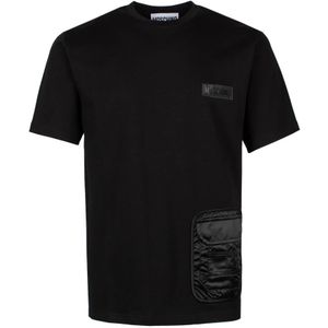 Moschino, Tops, Heren, Zwart, XL, Katoen, Logo Appliqué Katoenen T-shirt