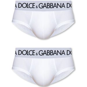 Dolce & Gabbana, Ondergoed, Heren, Wit, XL, Katoen, Logo slips 2-pack