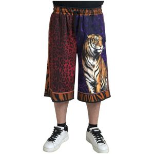 Dolce & Gabbana, Korte broeken, Heren, Veelkleurig, S, Katoen, Multicolor Tiger Print Shorts