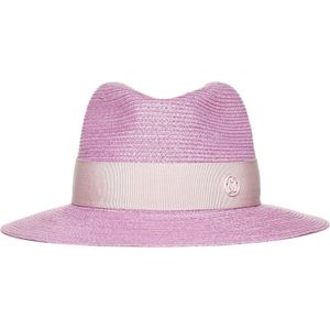Maison Michel, Accessoires, Dames, Roze, S, Hennep, Bubblegum Pink Straw Ribbon Hat