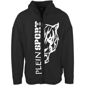 Plein Sport, Sweatshirts & Hoodies, Heren, Zwart, L, Katoen, Heren Zip-Up Sweatshirt voor herfst/winter