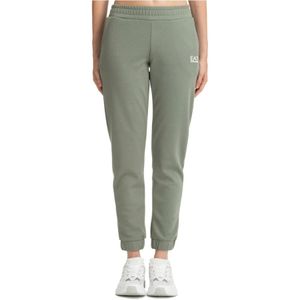 Emporio Armani Ea7, Broeken, Dames, Groen, S, Katoen, Elastische taille joggers met logo