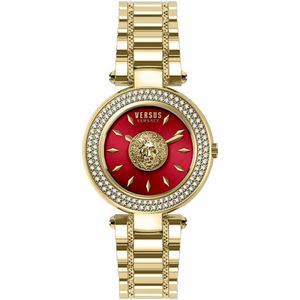 Versus Versace, Accessoires, Dames, Geel, ONE Size, Brick Lane Rode Wijzerplaat Roestvrijstalen Horloge