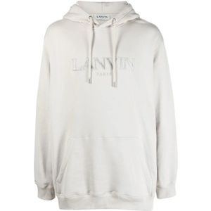 Lanvin, Klassieke Geborduurde Hoodie in Mastic Wit, Heren, Maat:L