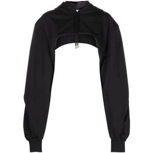 Mugler, Zwarte Ballonmouw Cropped Hoodie Zwart, Dames, Maat:M