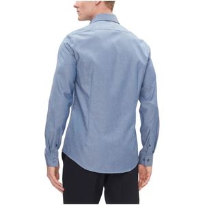 Calvin Klein, Overhemden, Heren, Blauw, L, Stretch Kraag Lange Mouw Shirt