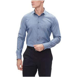 Calvin Klein, Overhemden, Heren, Blauw, M, Stretch Kraag Lange Mouw Shirt