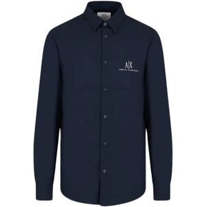 Armani Exchange, Overhemden, Heren, Blauw, M, Logo Poplin Overhemd