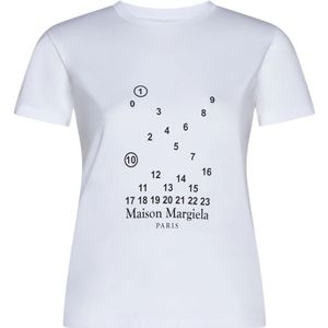 Maison Margiela, Tops, Dames, Wit, L, Katoen, Logo-Print T-shirt Wit