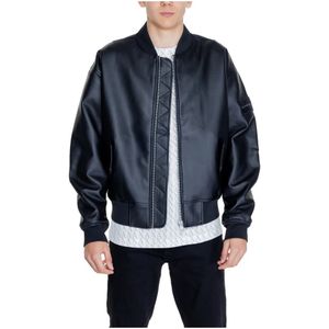 Calvin Klein, Jassen, Heren, Zwart, S, Polyester, Zwarte Zip-Up Jas met Mandarin Kraag