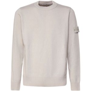 Stone Island, Truien, Heren, Beige, M, Wol, Beige Virgin Wool Trui Ronde Kraag