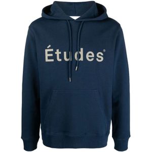 Études, Sweatshirts & Hoodies, Heren, Blauw, S, Katoen, Blauwe Logo Print Katoenen Hoodie