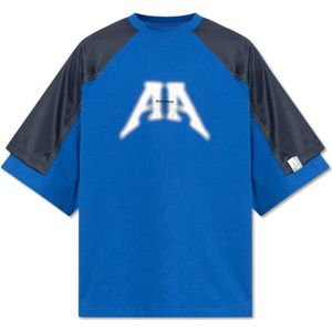Ader Error, Tops, unisex, Blauw, S, Katoen, T-shirt met logo