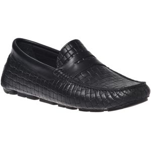 Baldinini, Schoenen, Heren, Zwart, 45 EU, Leer, Black woven print loafer