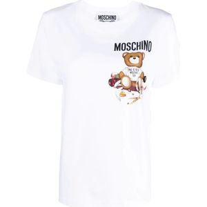 Moschino, Tops, Dames, Wit, S, Katoen, Witte Logo Print T-shirts en Polos