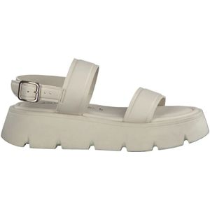 Tamaris, Schoenen, Dames, Beige, 36 EU, Leer, Stijlvolle Ivory Platte Sandalen