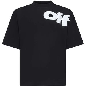 Off White, Tops, Heren, Zwart, M, Katoen, Zwarte Skater-Fit T-shirt met gedeeld logo