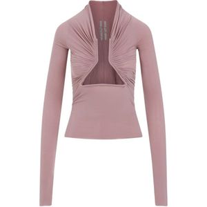 Rick Owens, Tops, Dames, Roze, S, Dusty Pink Geometric Neckline T-shirt