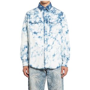 Palm Angels, Overhemden, Heren, Blauw, XS, Denim, Lichtblauwe Denim Shirt Bubble Print