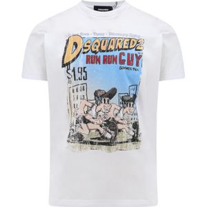 Dsquared2, Tops, Heren, Wit, M, Katoen, Katoenen T-Shirt met Multicolor Print