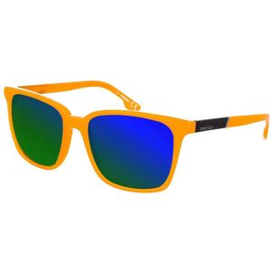 Diesel, Rechthoekige Oranje Zonnebril met Donkerblauwe Spiegelglazen Oranje, Heren, Maat:ONE Size