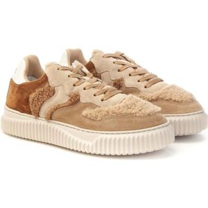 Voile Blanche, Schoenen, Dames, Beige, 36 EU, Wol, Beige-Bruine Leren Sneaker Laura