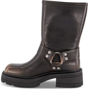 B&Co, Schoenen, Dames, Zwart, 40 EU, Leer, Stoere Bikerlaars met Chunky Zolen