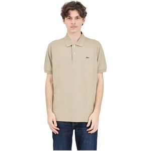 Lacoste, Beige Polo Shirt Krokodil Logo Patch Beige, Heren, Maat:XL