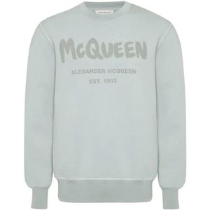 Alexander McQueen, Sweatshirts & Hoodies, Heren, Grijs, L, Katoen, Graffiti Logo Sweatshirt in Grijs