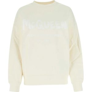 Alexander McQueen, Sweatshirts & Hoodies, Dames, Wit, S, Katoen, Ivoor Katoenen Oversized Sweatshirt