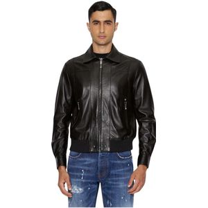 John Richmond, Jassen, Heren, Zwart, M, Leer, Leather Jassen