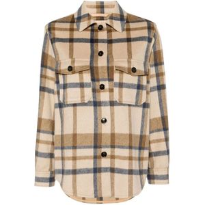 Woolrich, Blouses & Shirts, Dames, Beige, M, Geruite Flanellen Overhemd Beige Multikleur