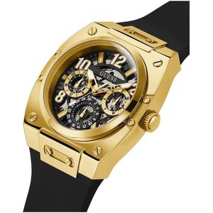 Guess, Accessoires, Heren, Geel, ONE Size, Prodigy Siliconen Multifunctioneel Horloge Zwart/Goud