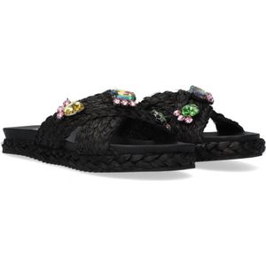 Bibi Lou, Schoenen, Dames, Zwart, 39 EU, Leer, Zwarte Platformslipper met Strass Stenen