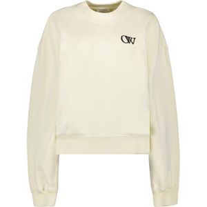 Off White, Sweatshirts & Hoodies, Dames, Beige, S, Katoen, Flock Sweatshirt Oversize Logo Print
