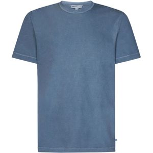 James Perse, Tops, Heren, Blauw, S, Katoen, Clear Blue Geribbelde Crew Neck T-shirts en Polos