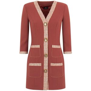 Elisabetta Franchi, Kleedjes, Dames, Rood, L, Wol, Rouge V-hals Jurk met Zakken