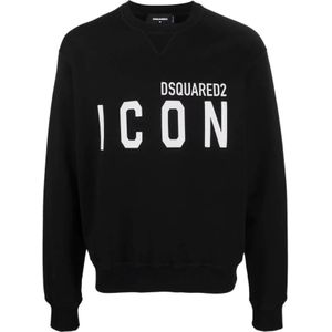 Dsquared2, Sweatshirts & Hoodies, Heren, Zwart, 2Xl, Katoen, Grote Logo Sweater