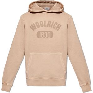 Woolrich, Sweatshirts & Hoodies, Heren, Beige, S, Katoen, Hoodie met logo