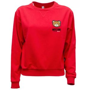 Moschino, Sweatshirts & Hoodies, Dames, Rood, M, Katoen, Rode Geribbelde Trui met Logo Patch